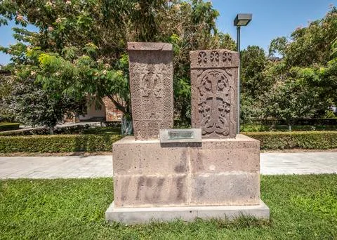 Ancient khachkars of Etchmiadzin. Stock Photos
