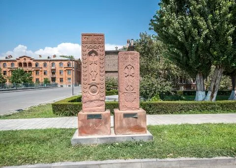 Ancient khachkars of Etchmiadzin. Stock Photos