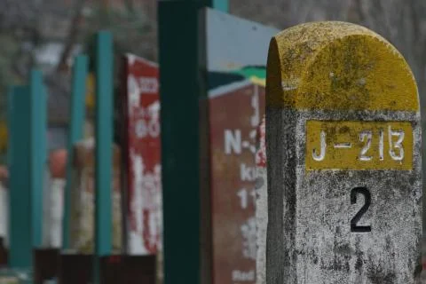 Ancient kilometer stone 4 Stock Photos