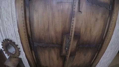 Ancient kind of designed closet door zoom in display downwards Stock Footage 97213085