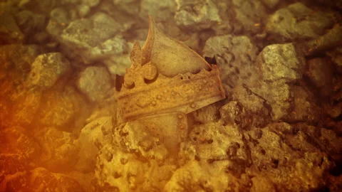 Ancient King Helmet and Crown Helmet Embedded in a Volcanic Rock Stock Footage 172521927