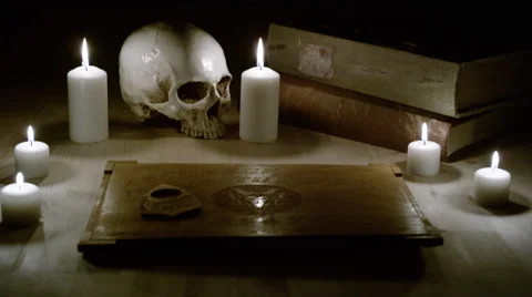 Ancient Knowledge and the Occult - Books, Candles and Forbidden Games Stock Footage 57654568