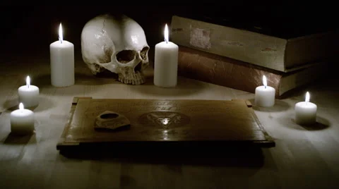 Ancient Knowledge and the Occult - Books, Candles and Forbidden Games Video stock 57655104