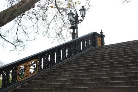 Ancient lantern. Town Square. Stock Photos