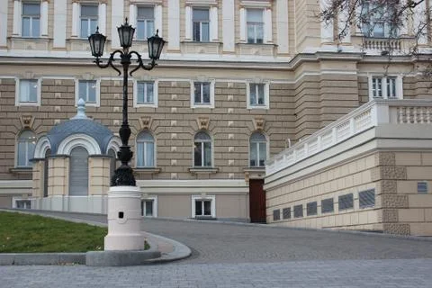 Ancient lantern. Town Square. Stock Photos