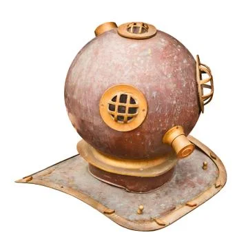 Ancient large diving helmet isolated on white Stock Photos