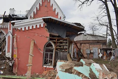 An ancient library building destroyed by the Russian occupation forces in t.. Stock Photos