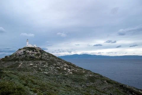 Ancient lighthouse in Datca, coast of Turkey, lighthouse against the backgrou Stock Photos