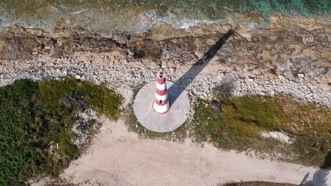 Ancient Lighthouse at Pinders Point, Grand Bahama, Bahamas Aerial View Stock Footage 88737780