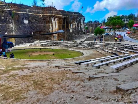 Ancient Limestone Quarry Transformed into Modern Amphitheater Stock Photos