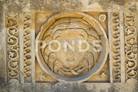 Ancient lycian Myra rock tomb ruins at Turkey Demre Stock Photos