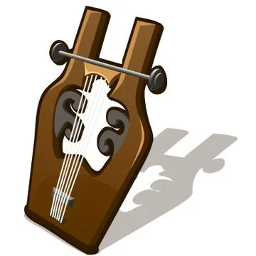 Ancient lyre isolated on white background. Vector cartoon close-up illustration. Stock Illustration