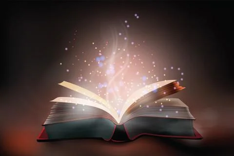 Ancient magic book open mystical medieval Stock Illustration