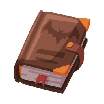Ancient Magic Book, Witchcraft Attribute, Happy Halloween Object Cartoon Style Illustrazione stock