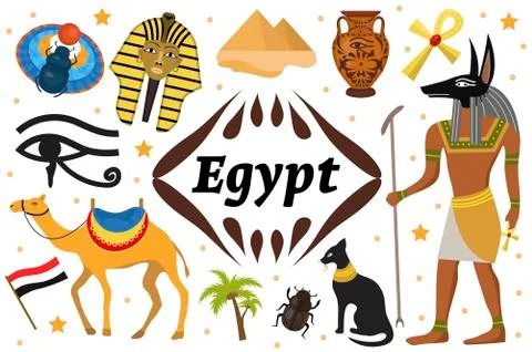 Ancient magic Egypt set icons objects. Collection design elements witch sorrow Illustrazione stock