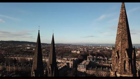 Ancient Majesty – Top-to-Bottom Pan of Historic Scottish Church Stock Footage 304828331