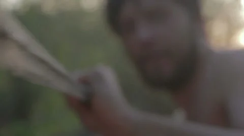 Ancient man with a spear for hunting Stock Footage 11238094