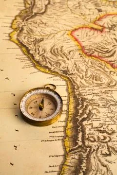 Ancient map and compass Stock Photos