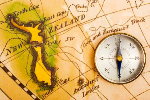 Ancient map and compass Stock Photos