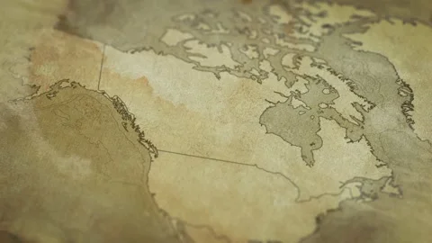 Ancient map animation focusing on Canada. 4k resolution. Видео 347744833
