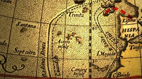 Ancient map with dotted lines as paths Stock Footage