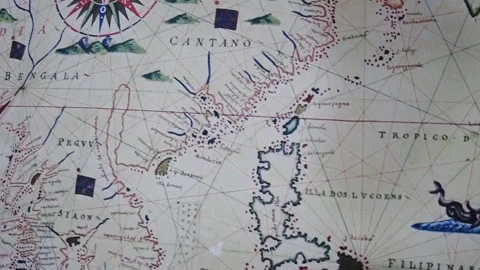 Ancient map, nautical chart showing Asia, China and Filipinas. Stock Footage 344785140