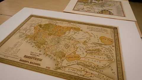 Ancient map of palestine russian hebrew Stock Footage 117843763