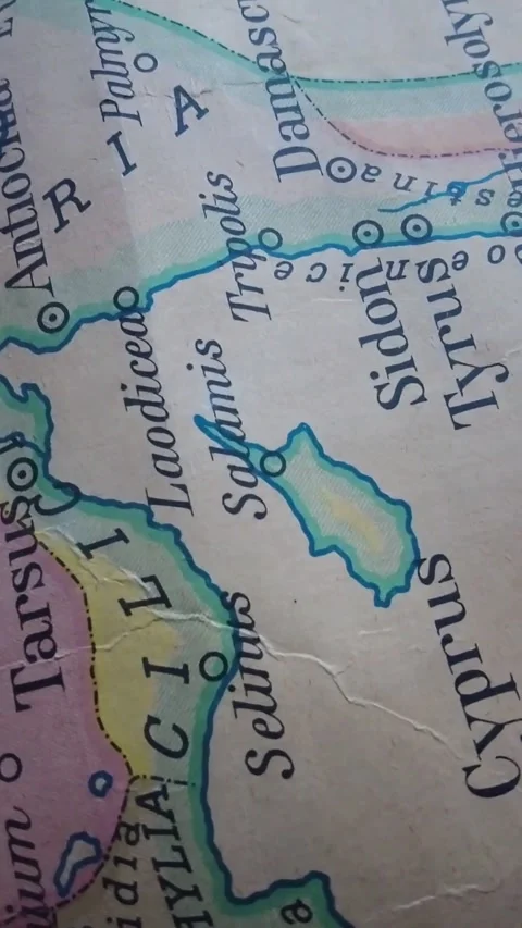 Ancient map, Roman Empire chart showing Cyprus, Syria, Asia Minor and Byzantium Stock Footage 344785501