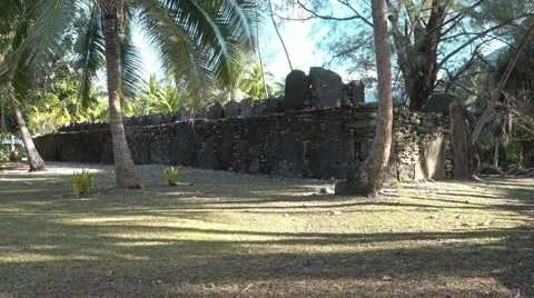 Ancient marae Huahine island French Polynesia Stock Footage