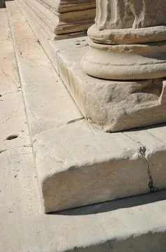 Ancient marble column base and stone steps of Erechtheion temple Athens Greec Stock Photos