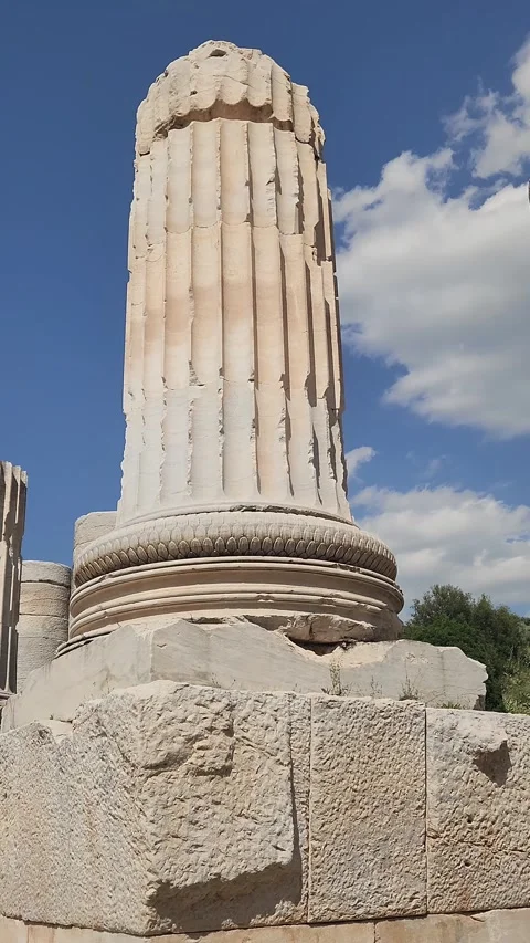 Ancient Marble Columns of Historic Temple Ruins with Copy Space Stock Footage 337792465