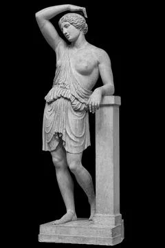 Ancient marble statue of a wounded amazon. Woman antique sculpture isolated on Stock Photos
