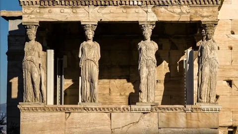 Ancient Marble Statues of Caryatids in Acropolis Time Lapse Stock Footage 73118848