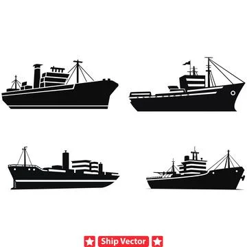 Ancient Mariners  Timeless Ship Silhouettes Echoing the Rich History of Sea.. Illustrazione stock