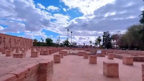 Ancient Marrakech Ruins Pan Shot Under Dramatic Sky Stock Footage 335545351