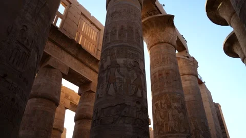 Ancient Marvels Unveiled: 4K View of Karnak's Hieroglyphic Columns, Luxor, Egypt Stock Footage 255725520
