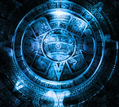 Ancient Mayan Calendar, Cosmic space and stars, abstract color Background Stock Illustration
