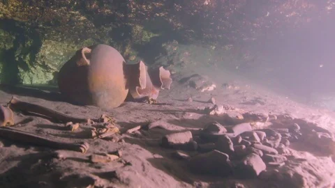 Ancient Mayan human  Bones and Pots in Cenetoe Tulum Mexico Stock Footage 78006464