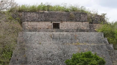 Ancient Mayan Temple Steps Leading to Sacred Chamber in Yucatan Wilderness Stock Footage 293141223