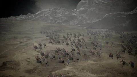 Ancient Medieval Army Charging in an Open Battlefield Stock Footage 172274066