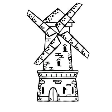 Ancient medieval building. Mill for making flour Stock Illustration