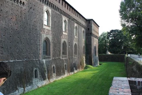 Ancient Medieval castle structure facade view in Milano Italy Stock Photos