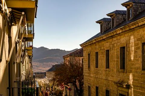 Ancient medieval constructions in El Escorial city. Madrid Spain Stock Photos