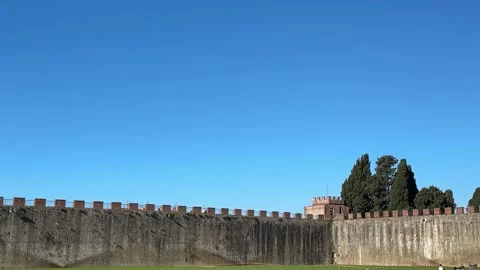 Ancient Medieval Defensive Stone and Brick Walls of Pisa Italy Video stock 338156172