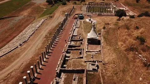 Ancient Messini - drone flight over gymnasium and grave Stock-Footage 113424634