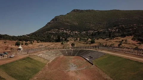 Ancient Messini - drone flight over stadium  Stock Footage 113424854