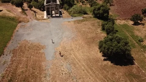 Ancient Messini - drone flight towards grave Stock Footage 113427030