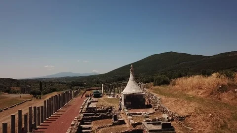 Ancient Messini - drone going up Stock Footage 113425917