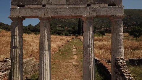 Ancient Messini - drone passing through the gate Stock Footage 113425934