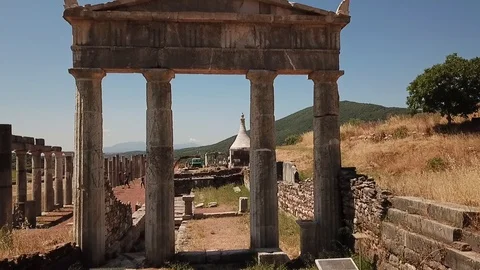 Ancient Messini - drone passing through the gate Stock Footage 113425969
